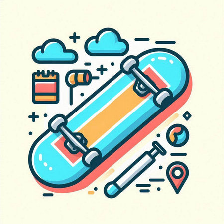 Skateboard flat line icon. Modern vector illustration. Outline linear icon.のイラスト素材