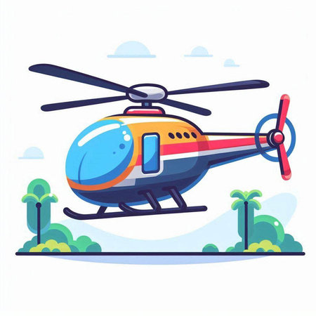 Helicopter in the sky. Vector illustration in flat style.のイラスト素材