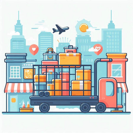 Flat design vector illustration concept of logistic, transportation and shipping.のイラスト素材