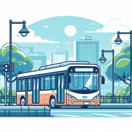 City transport vector illustration in flat style. Modern city transportation concept.のイラスト素材