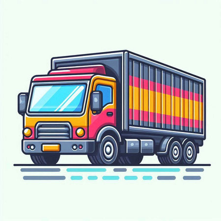 Truck with cargo container. Colorful flat vector illustration isolated on white background.のイラスト素材