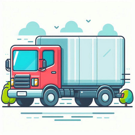 Illustration of a red truck on the road. Vector illustration.のイラスト素材