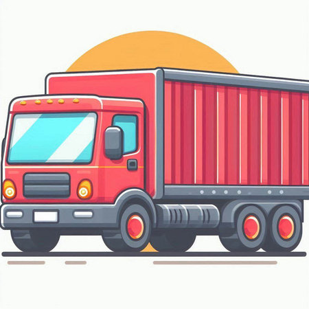 Illustration of a red truck with a container on a white backgroundのイラスト素材