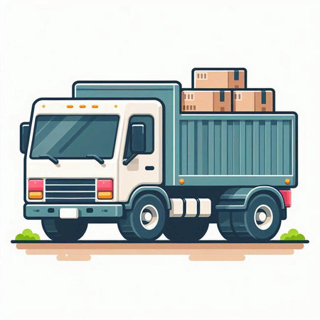 Illustration of a truck with a stack of boxes on the sideのイラスト素材