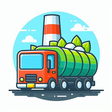 Truck with tank on the road. Vector illustration in flat styleのイラスト素材