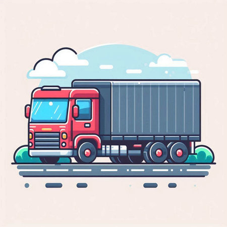 Vector illustration of a red truck on the road. Flat style.のイラスト素材