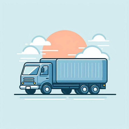 Truck with cargo on the road. Flat design vector illustration.のイラスト素材