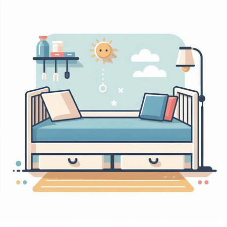 Illustration of a hospital bed. Flat style. Vector illustration.のイラスト素材