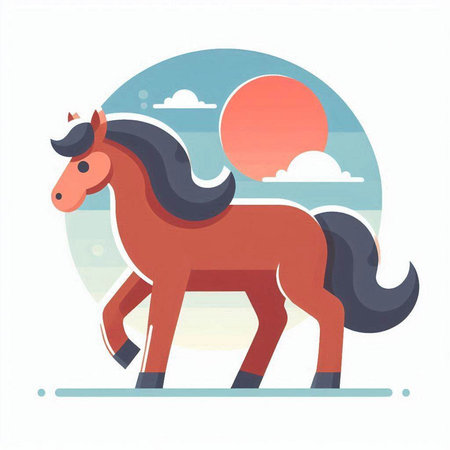 Horse on the background of the sky. Vector illustration in flat style.のイラスト素材