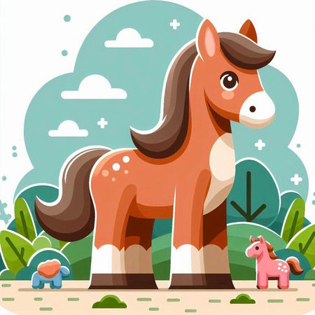 Cute cartoon horse in the park. Vector illustration for your designのイラスト素材