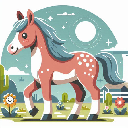 Horse on the meadow. Vector illustration in flat style.のイラスト素材
