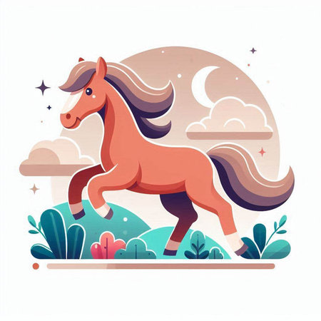 Horse on the background of the night sky. Vector illustration.のイラスト素材