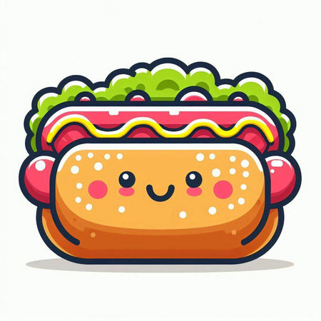 Cute fast food kawaii hot dog icon. Vector illustrationのイラスト素材