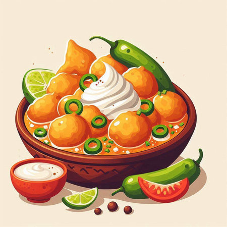 Nachos in bowl. Traditional indian dish. Vector illustrationのイラスト素材