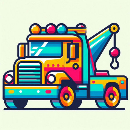 Colorful cartoon illustration of a tow truck. Colorful vector icon.のイラスト素材