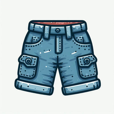 Denim shorts icon. Vector illustration. Hand drawn jeans shorts.のイラスト素材