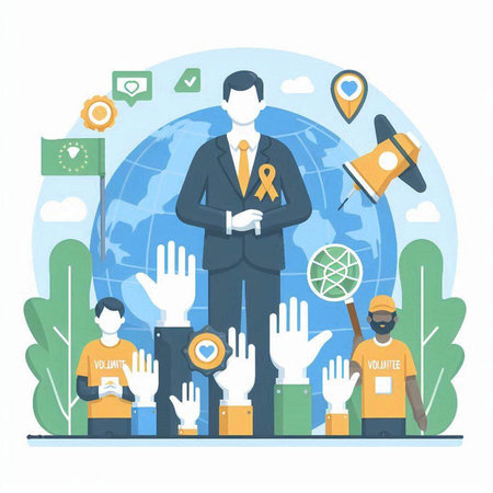 Concept of volunteering and charity. Vector illustration in flat style.のイラスト素材