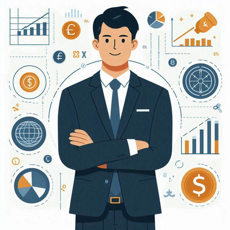 Successful businessman. Vector illustration in flat style. Businessman.のイラスト素材