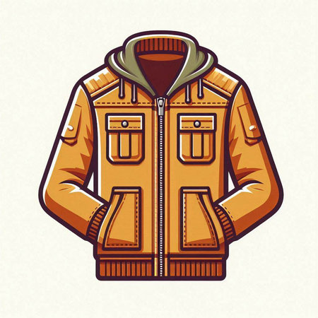 Vector illustration of a jacket with a hood in retro style isolated on white backgroundのイラスト素材