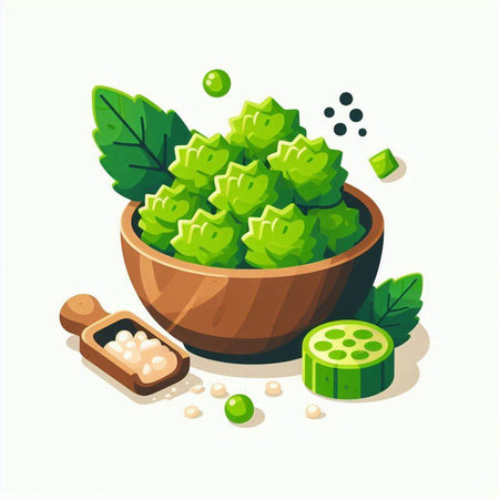 Illustration of soybeans in a wooden bowl. Vector illustration.のイラスト素材
