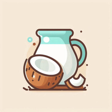 Coconut milk in a jug. Vector illustration in flat style.のイラスト素材