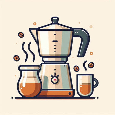 Coffee maker and cup of coffee. Flat style vector illustration.のイラスト素材