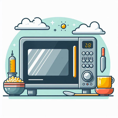 Microwave oven in flat style. Vector illustration of kitchen equipment.のイラスト素材