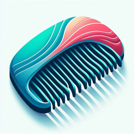 3d illustration of abstract blue and pink background with plastic hair combのイラスト素材