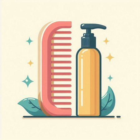 Vector illustration of hair care products on a light background in flat style.のイラスト素材