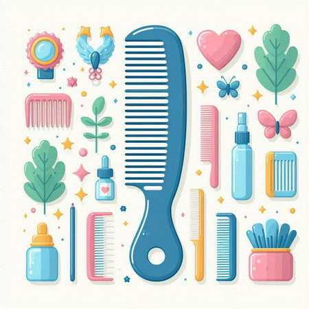 Set of icons for hair care. Vector illustration in flat style.のイラスト素材
