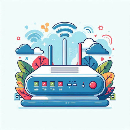 Router with wifi signal. Internet technology concept. Vector illustration.のイラスト素材