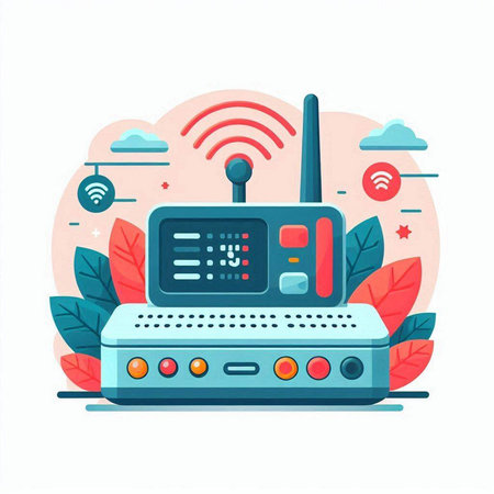 Router with remote control. Vector illustration in trendy flat style.のイラスト素材