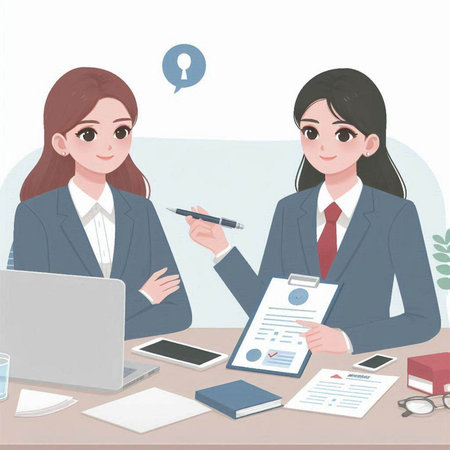 Businesswoman and businessman working together in the office. Vector illustration.のイラスト素材
