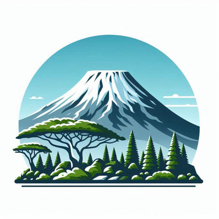 Mount Fuji and pine trees in the circle. Vector illustration on white background.のイラスト素材