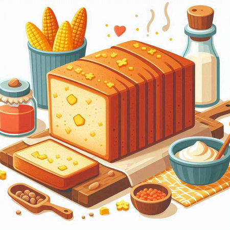Illustration of a slice of bread with some ingredients in the backgroundのイラスト素材