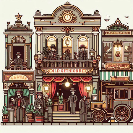 Illustration of a restaurant in London, England, United Kingdom.のイラスト素材