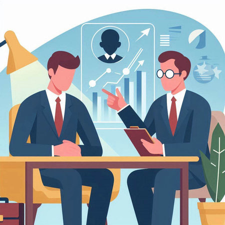 Business people working in office vector illustration. Teamwork, cooperation concept.のイラスト素材
