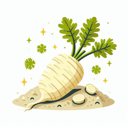 Daikon radish on the ground. Vector illustration in flat style.のイラスト素材