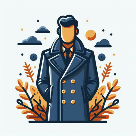 Vector illustration of a man in a coat with a hood. Flat style.のイラスト素材
