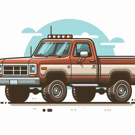 Pickup truck on the road. Side view. Vector illustration.のイラスト素材