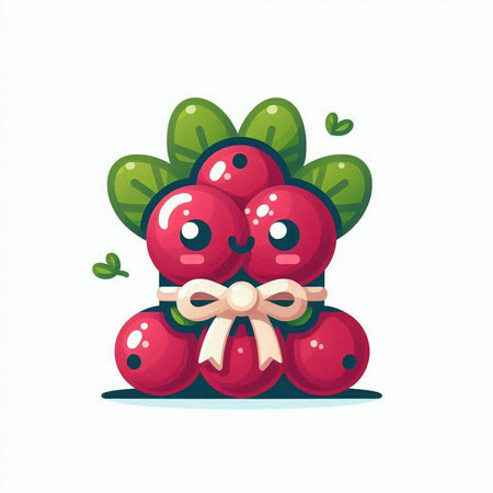 Cranberry fruit character. Cute cartoon cranberry vector illustration.のイラスト素材