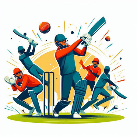 Cricket player batsman team playing cricket sport vector illustration.のイラスト素材