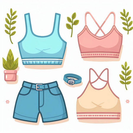 Women's clothing and accessories. Vector illustration of clothes and accessories.のイラスト素材