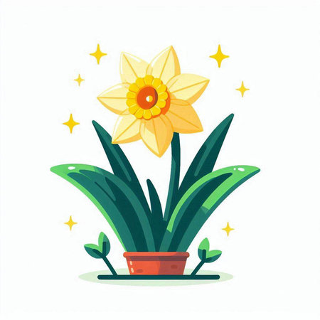 Daffodil flower in pot. Vector illustration in flat styleのイラスト素材
