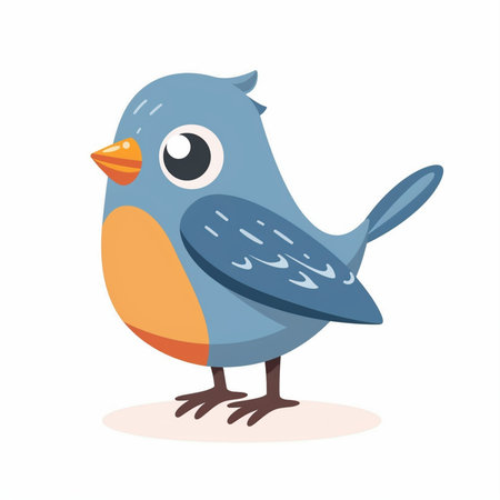 Cute cartoon blue bird. Vector illustration isolated on white background.のイラスト素材