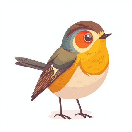 European robin bird isolated on a white background. Vector illustration.のイラスト素材