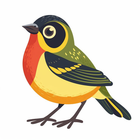 Finch bird isolated on white background. Vector illustration in cartoon style.のイラスト素材