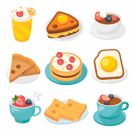 Set of breakfast icons in isometric 3d style. Vector illustration.のイラスト素材