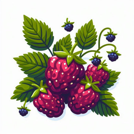 Strawberry berries with leaves isolated on white background. Vector illustration.のイラスト素材