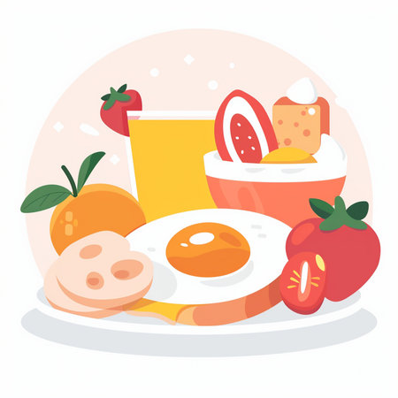 Healthy breakfast vector illustration in flat style. Healthy food concept.のイラスト素材